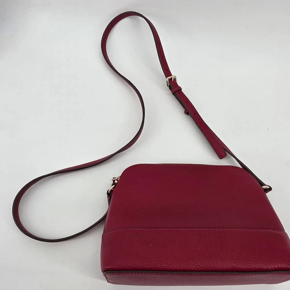Kate Spade New York Red Pebble Leather Dome Crossbody Bag Gold Hardware